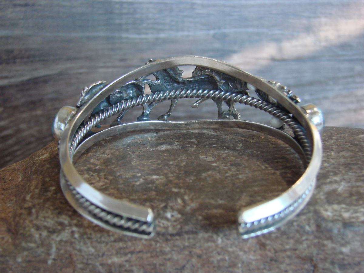 Native American Sterling Silver Turquoise Horse Bracelet by Platero