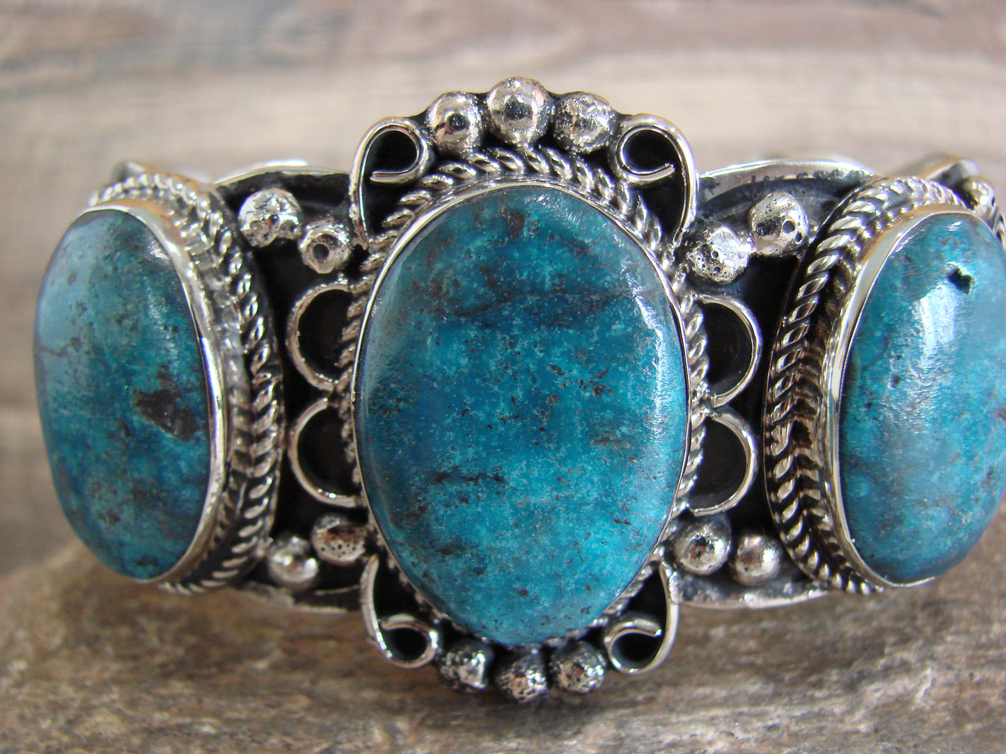Native American Indian Nickel Silver & Turquoise Bracelet by Cleveland