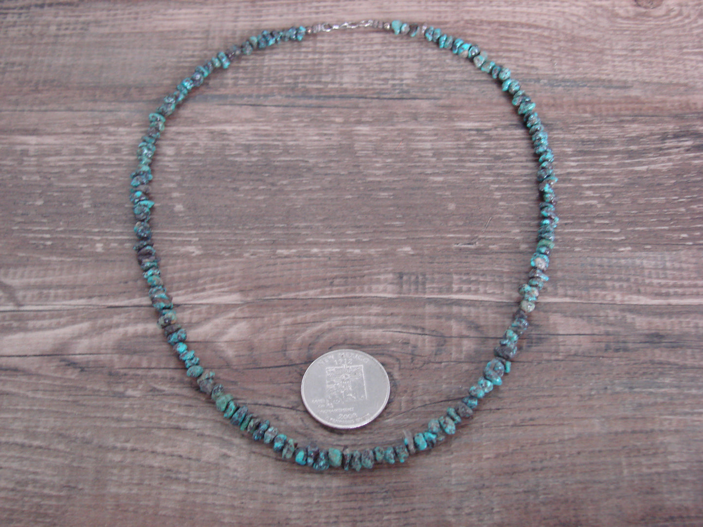 Native American Sterling Silver 17" Turquoise Nugget Stone Necklace by Coriz
