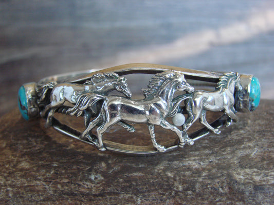 Native American Sterling Silver Turquoise Horse Bracelet by Platero