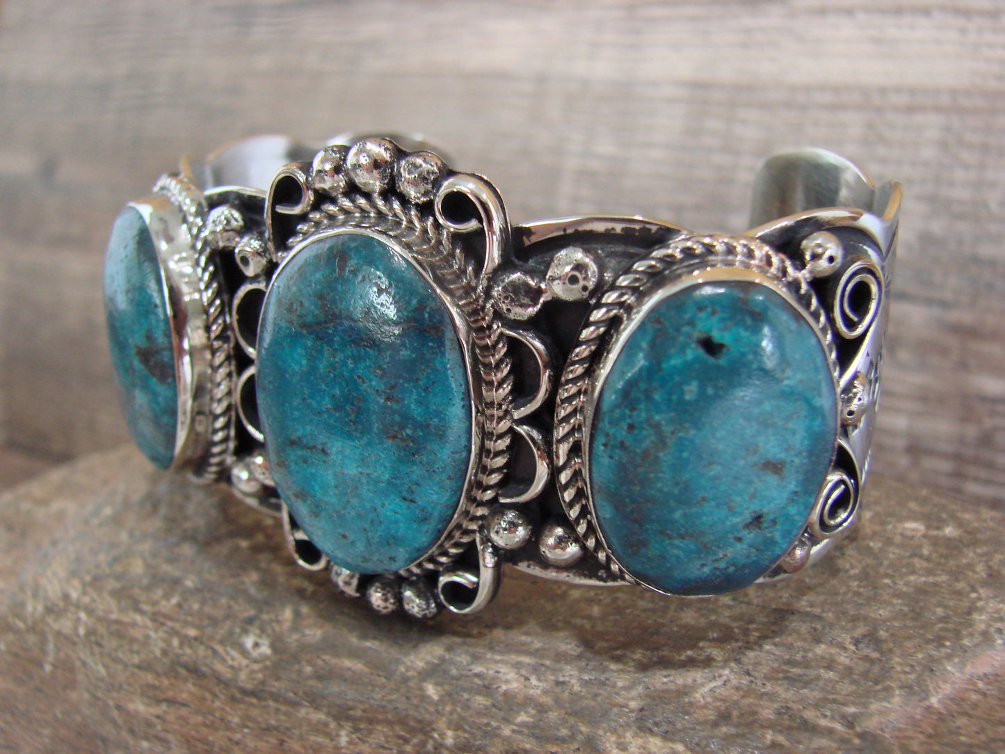 Native American Indian Nickel Silver & Turquoise Bracelet by Cleveland