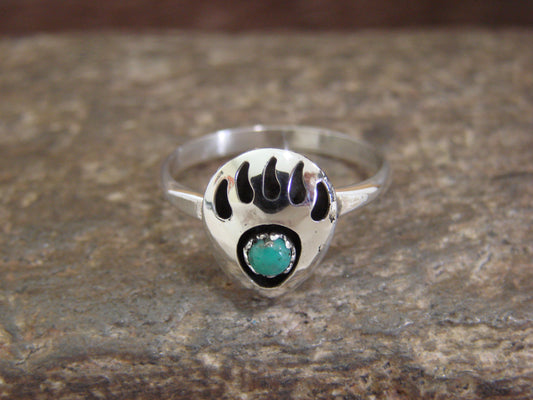 Native American Sterling Silver Turquoise Bear Paw Ring by Parker - Size 6.5