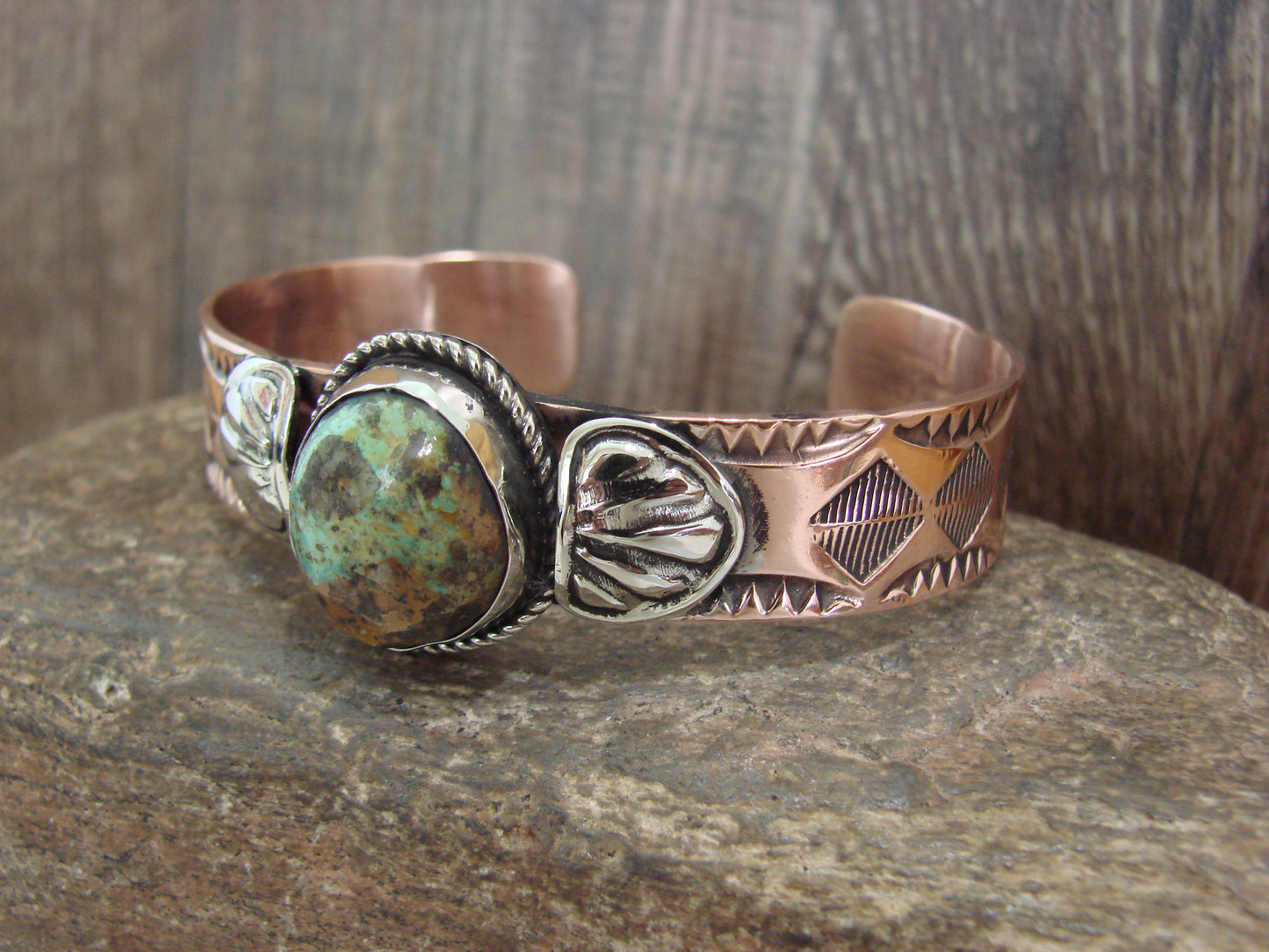 Native American Copper & Turquoise Bracelet by Cleveland