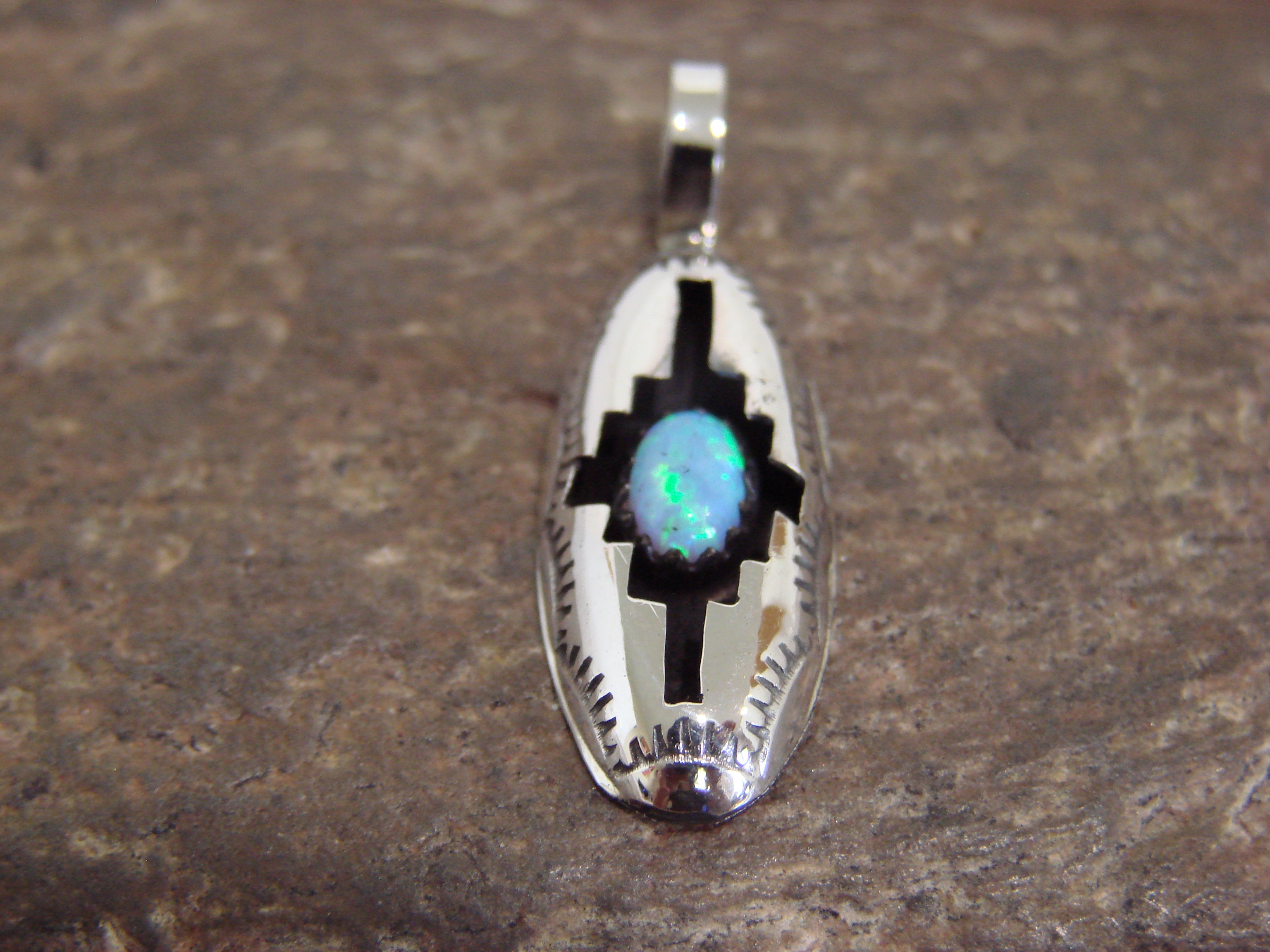 Native American Indian Sterling Silver & Blue Opal Shadow Box
