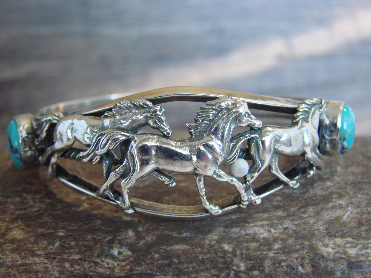 Native American Sterling Silver Turquoise Horse Bracelet by Platero