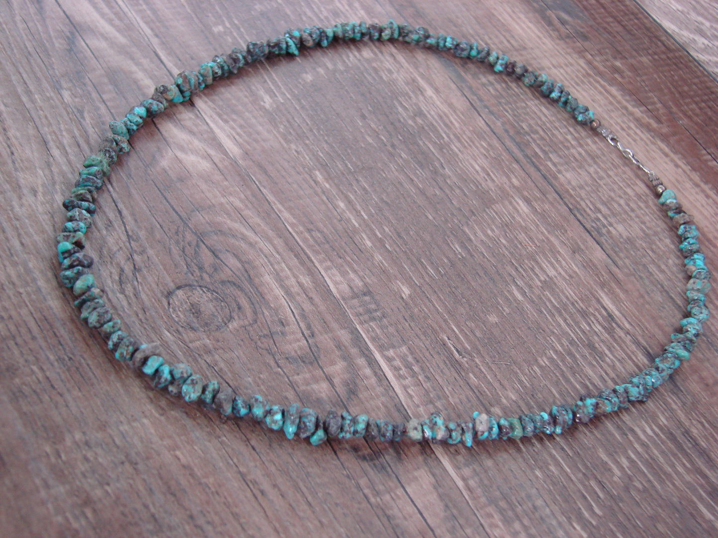 Native American Sterling Silver 17" Turquoise Nugget Stone Necklace by Coriz
