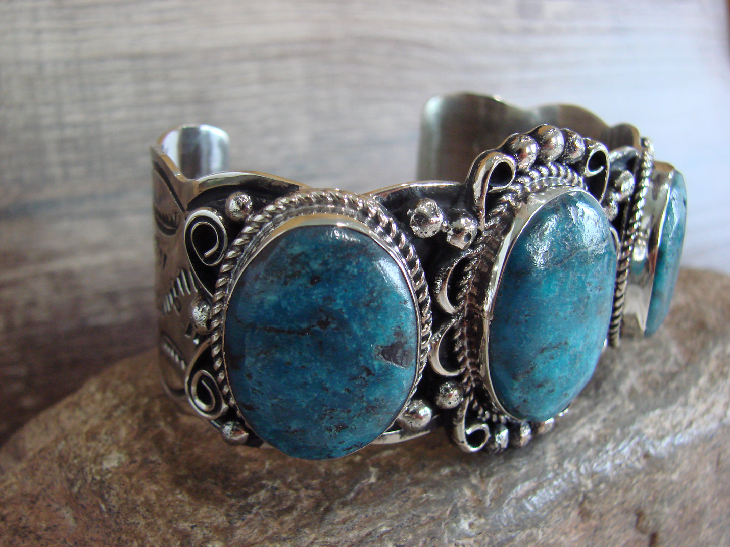 Native American Indian Nickel Silver & Turquoise Bracelet by Cleveland