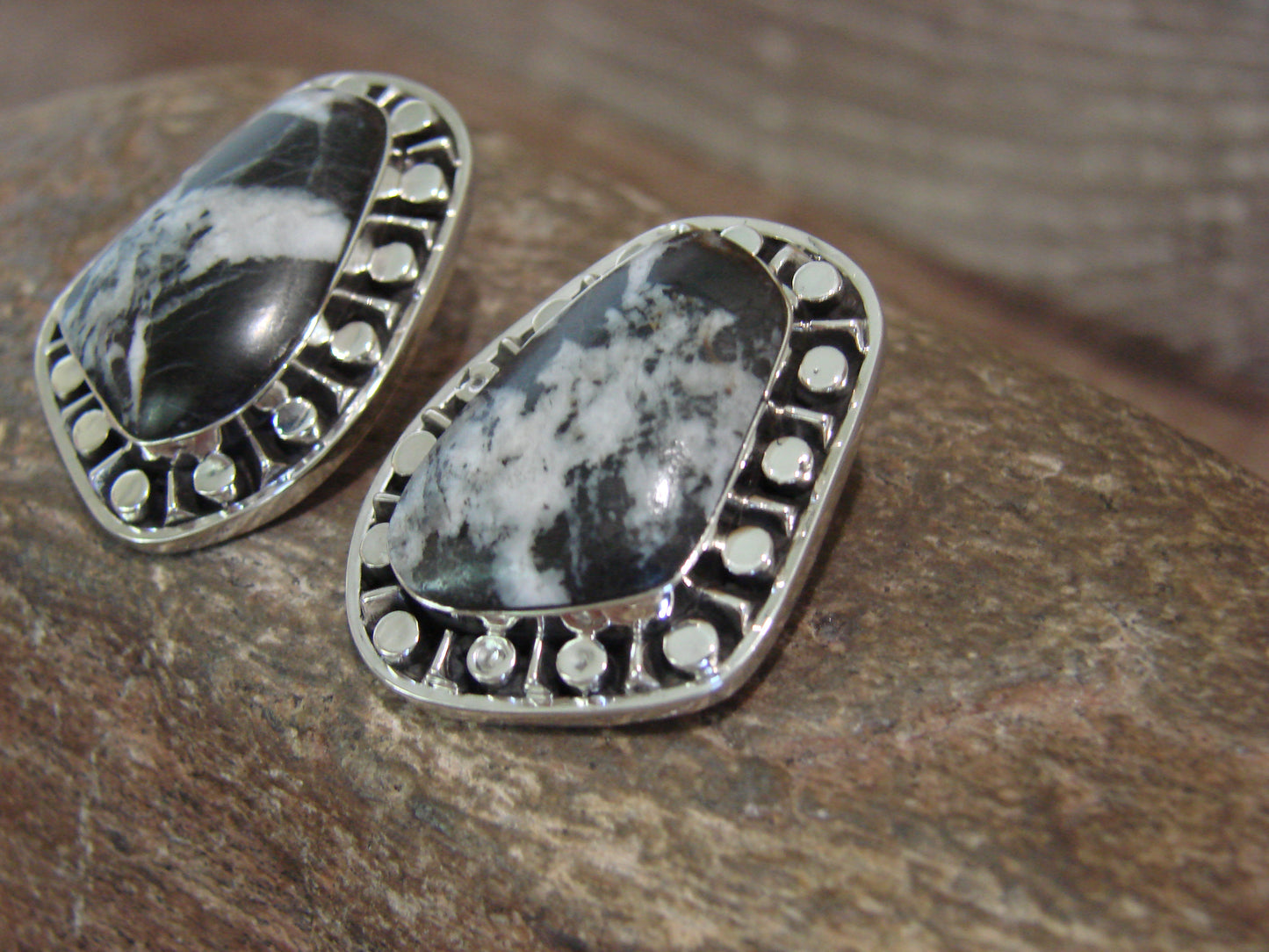Native American Sterling Silver & White Buffalo Turquoise Post Earrings - McCarthy