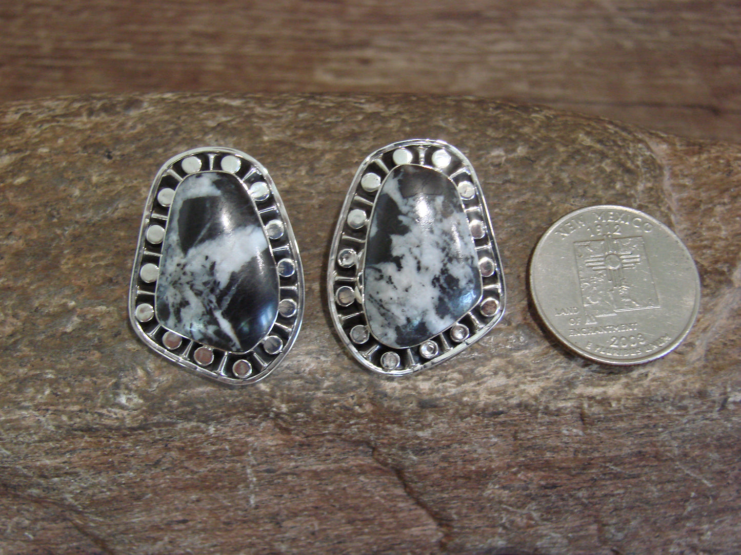 Native American Sterling Silver & White Buffalo Turquoise Post Earrings - McCarthy