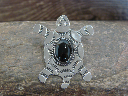 Native American Nickel Silver & Onyx Turtle Pendant - Cleveland