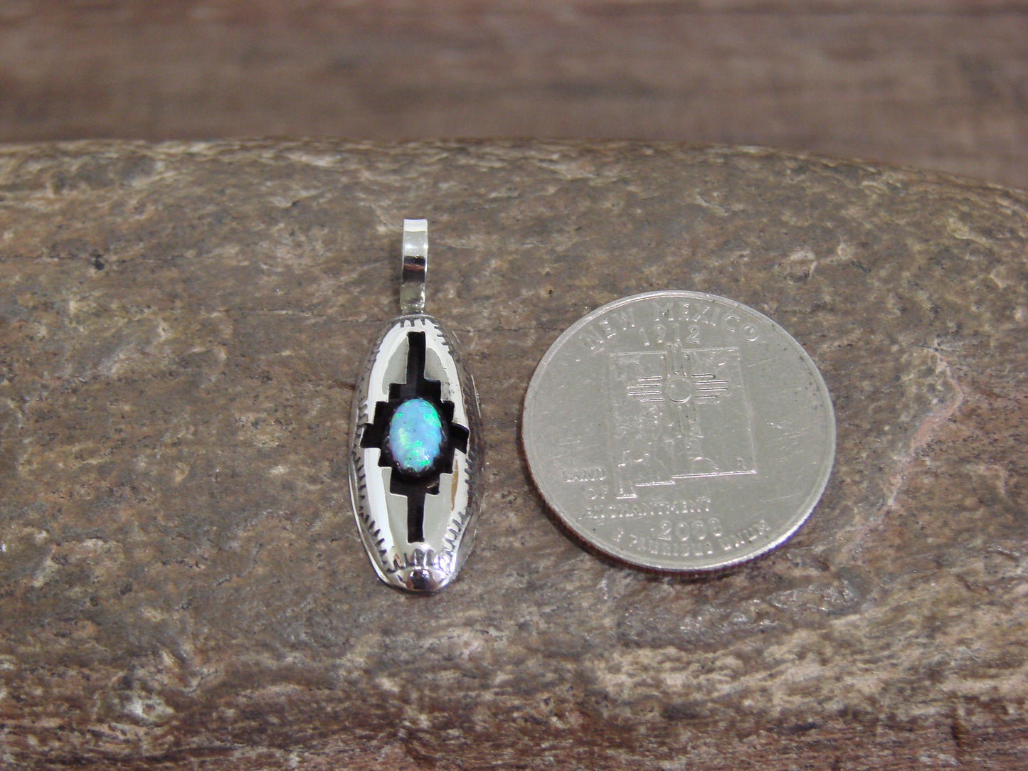 Native American Indian Sterling Silver & Blue Opal Shadow Box Pendant - Perry