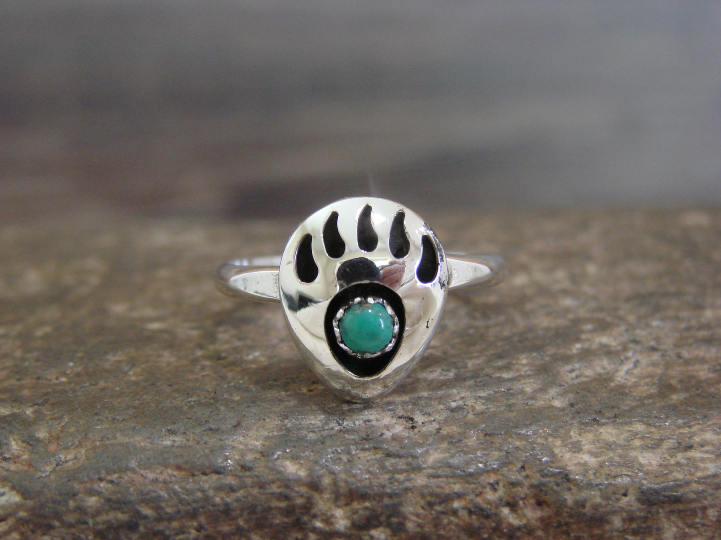 Native American Sterling Silver Turquoise Bear Paw Ring by Parker - Size 6