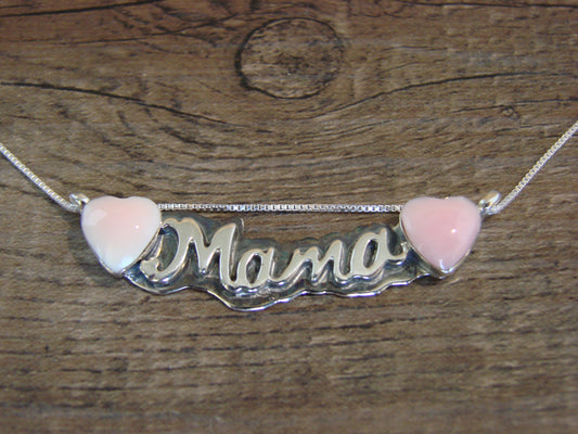Native American Sterling Silver & Pink Heart Mama Necklace Signed Yazzie