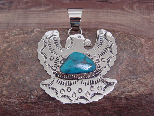 Native American Nickel Silver & Turquoise Eagle Pendant - Cleveland