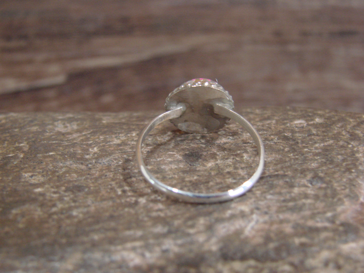 Native American Sterling Silver & Pink Opal Ring by White - Size 7