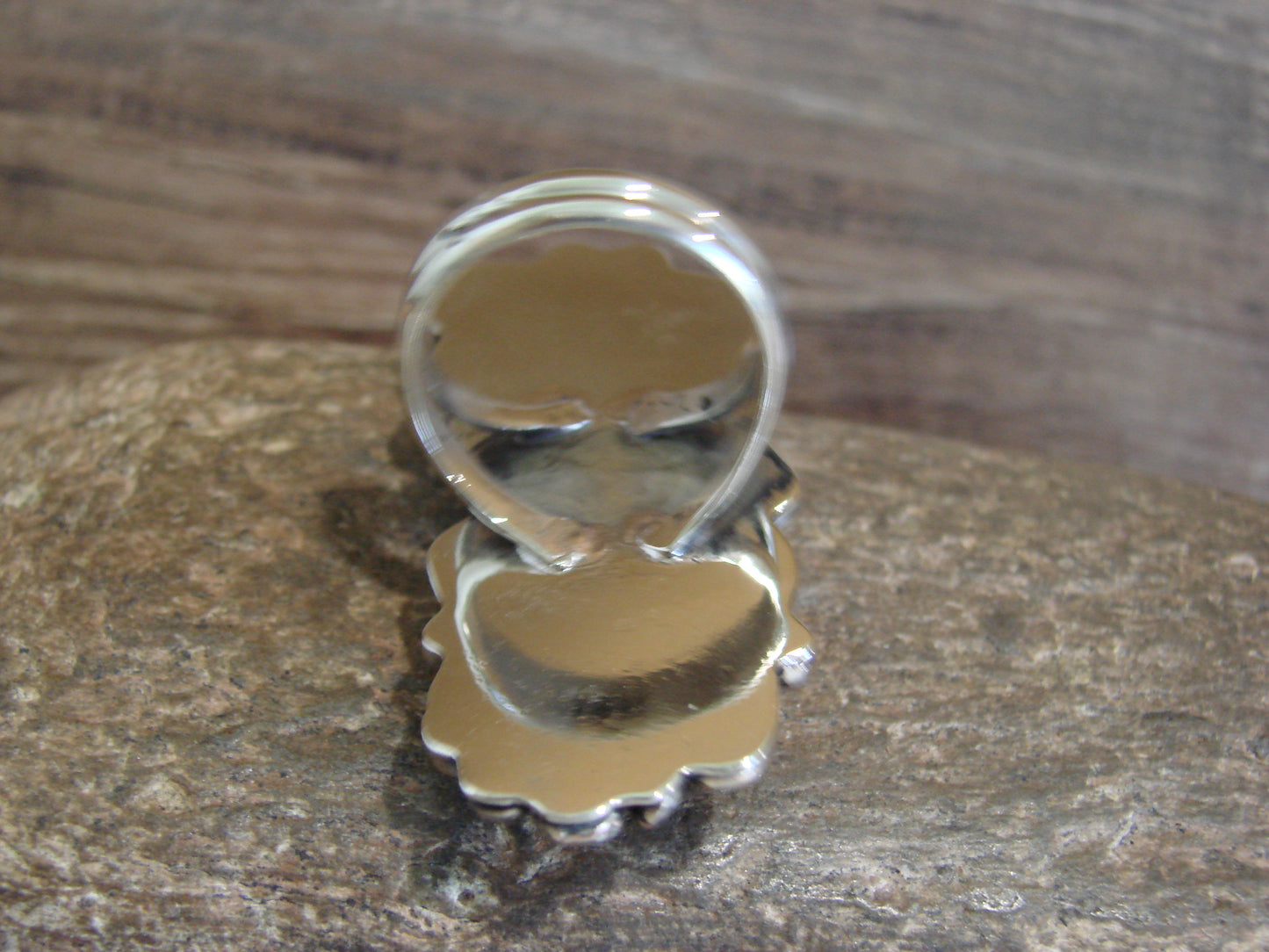 Native American Nickel Silver & Turquoise Ring by Cleveland - Size 10.5