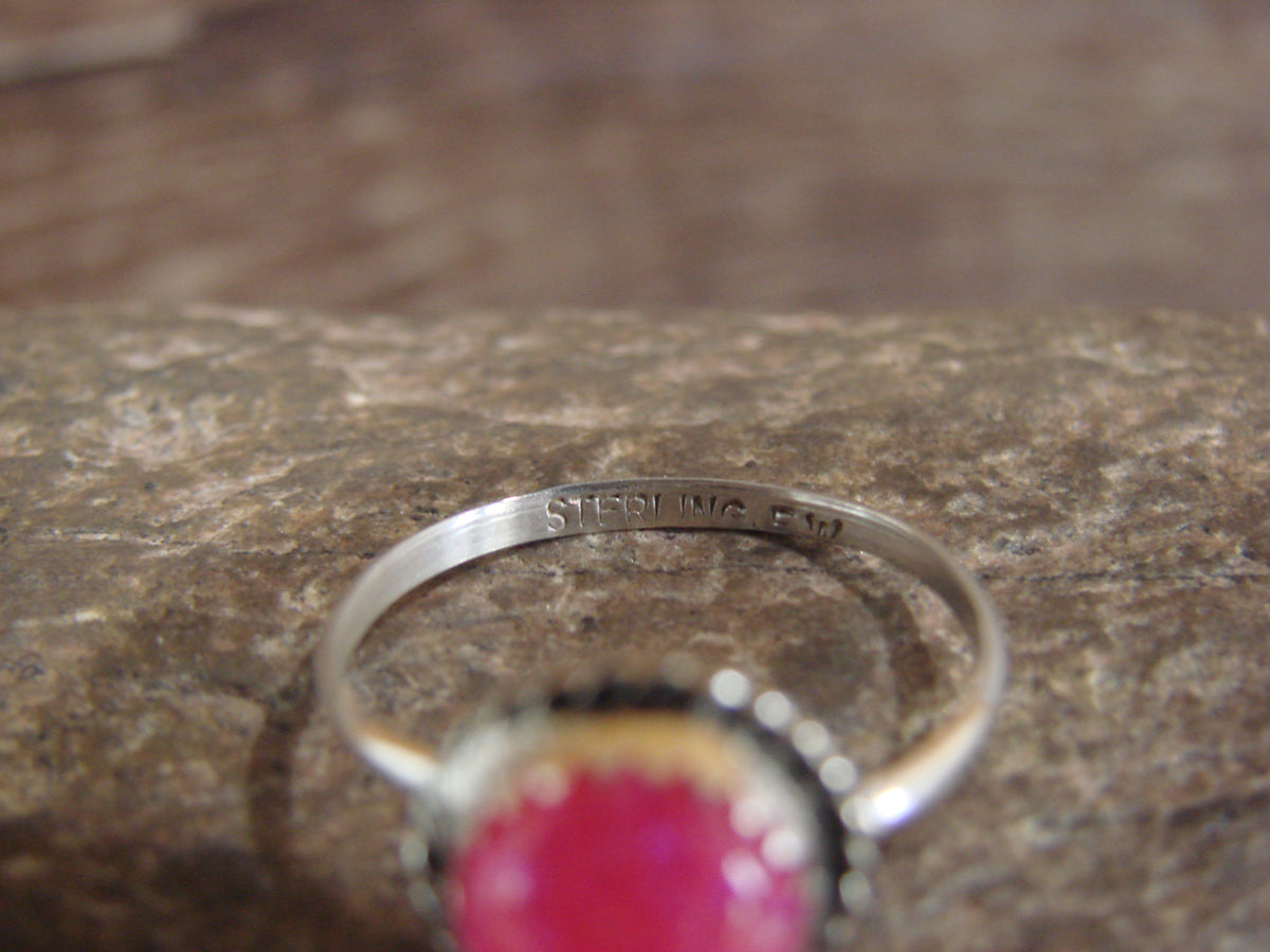 Native American Sterling Silver & Pink Opal Ring by White - Size 7