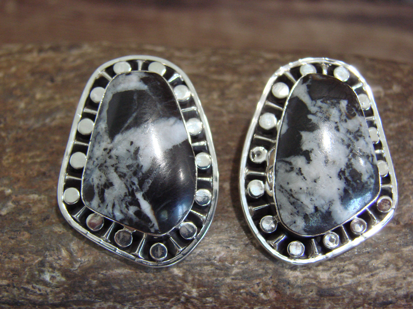 Native American Sterling Silver & White Buffalo Turquoise Post Earrings - McCarthy