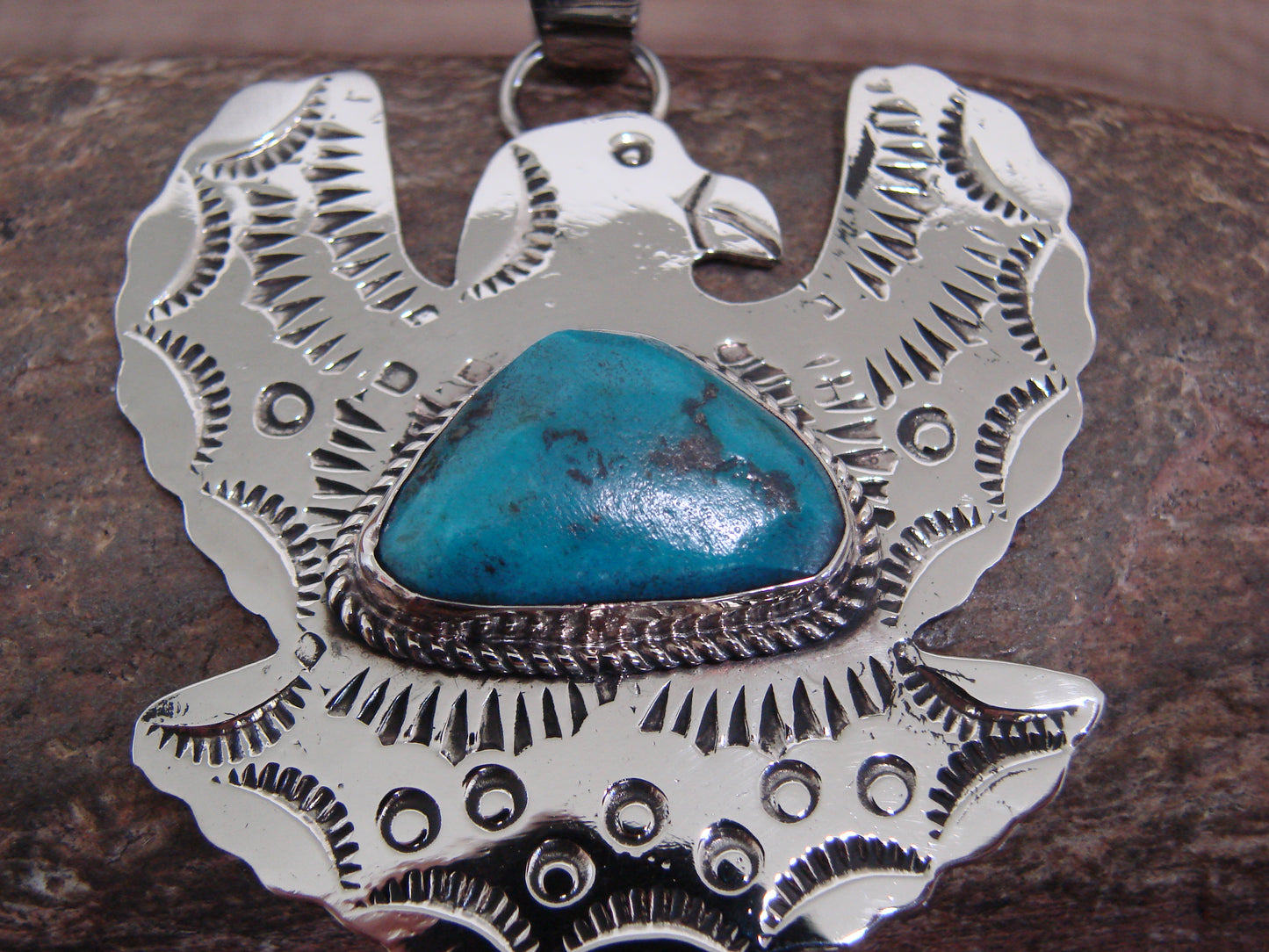 Native American Nickel Silver & Turquoise Eagle Pendant - Cleveland