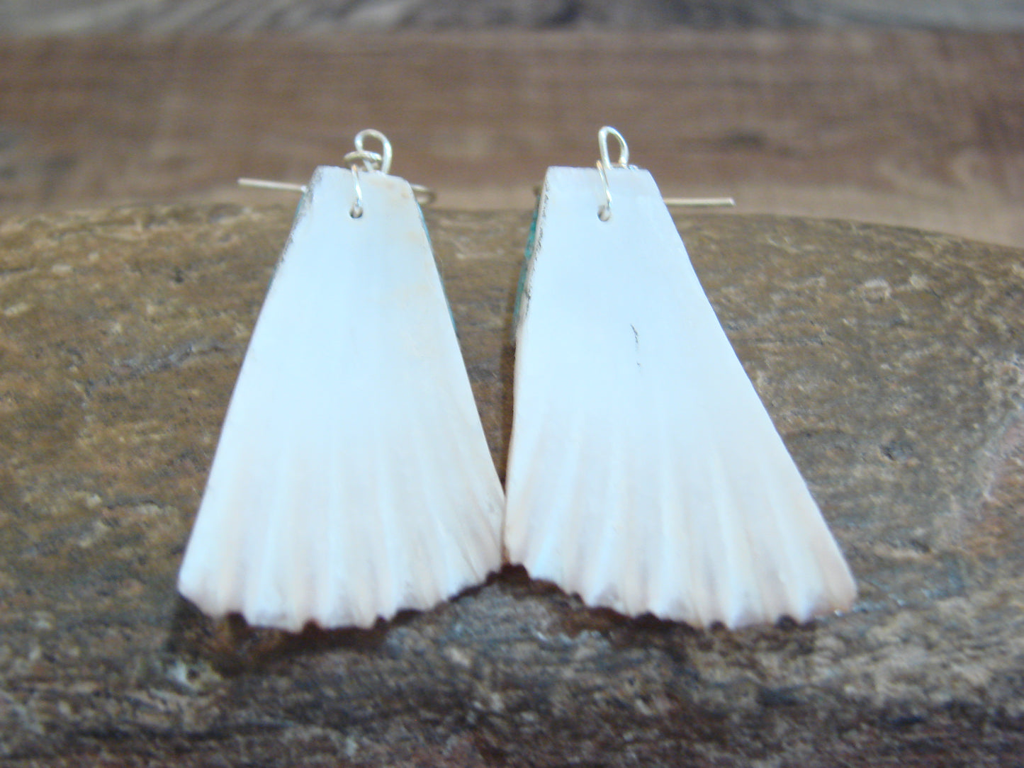 Native American Turquoise Inlay Shell Dangle Earrings - Aguilar