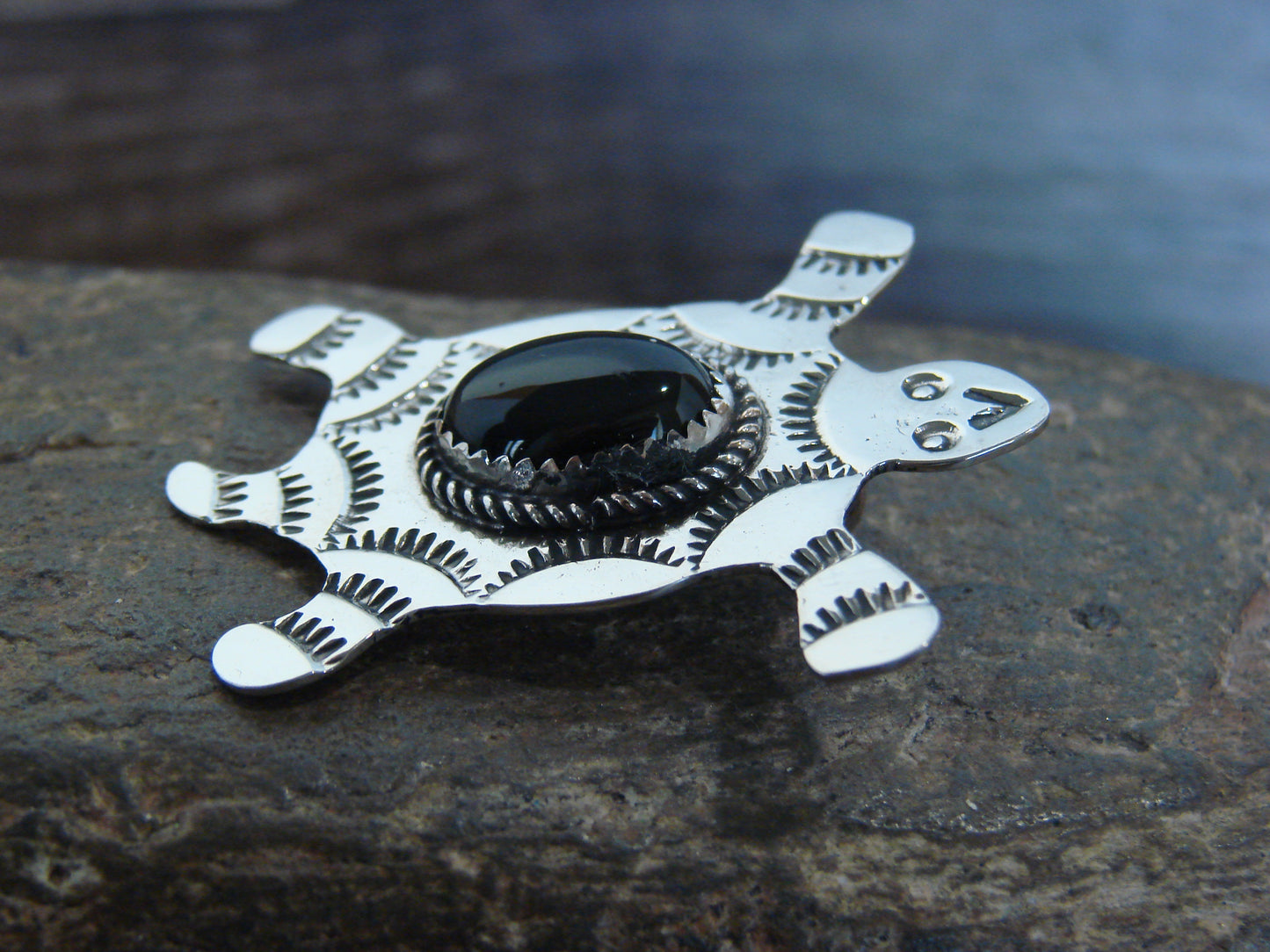 Native American Nickel Silver & Onyx Turtle Pendant - Cleveland