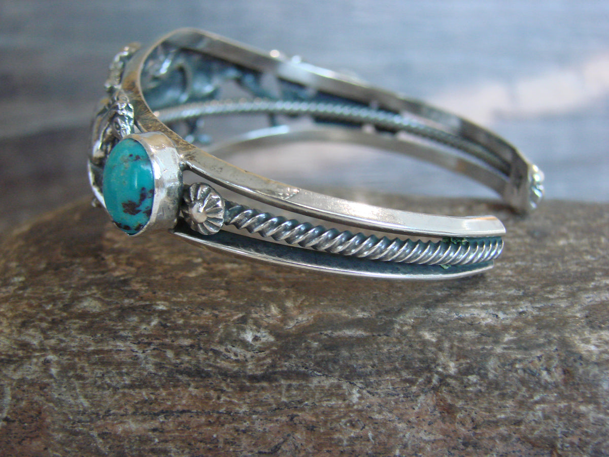 Native American Sterling Silver Turquoise Horse Bracelet by Platero