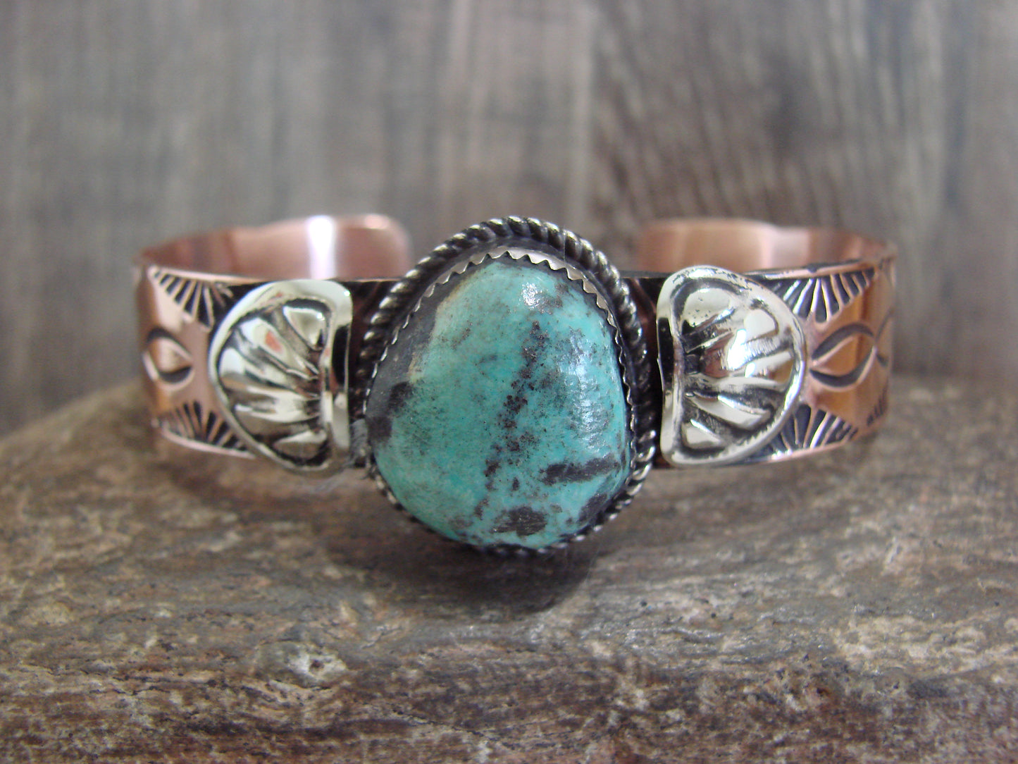 Native American Copper & Turquoise Bracelet by Cleveland