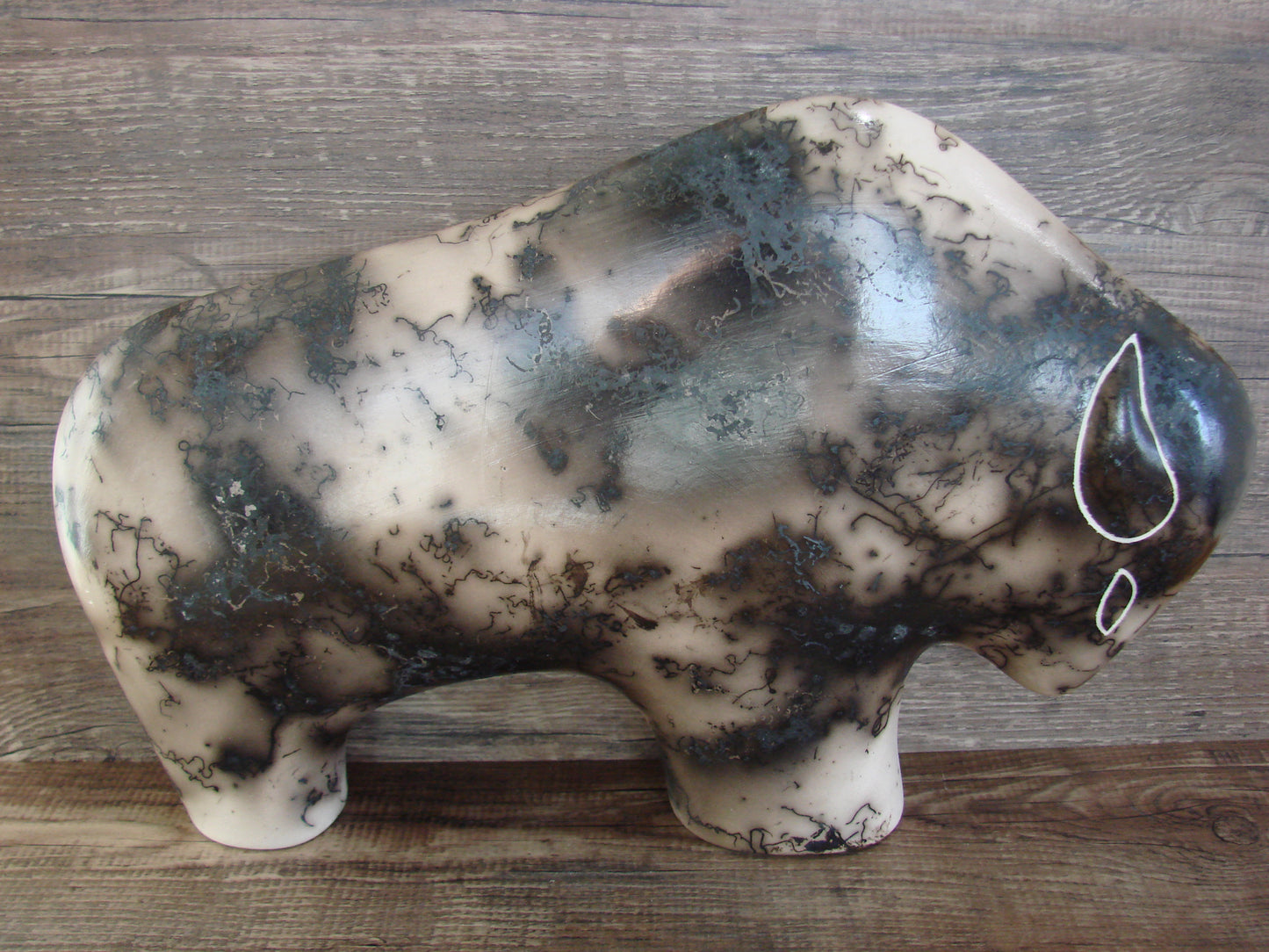 Native American Pottery Horse Hair Buffalo Sculpture by Yellow Corn