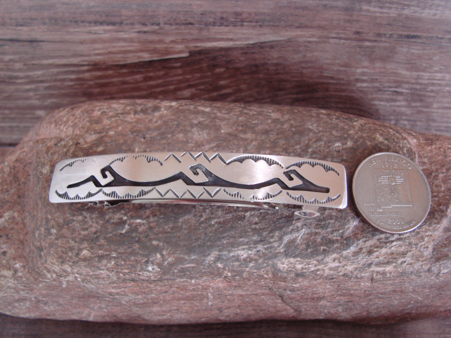 Native American Sterling Silver Hand Stamped Hair Barrette by Begay