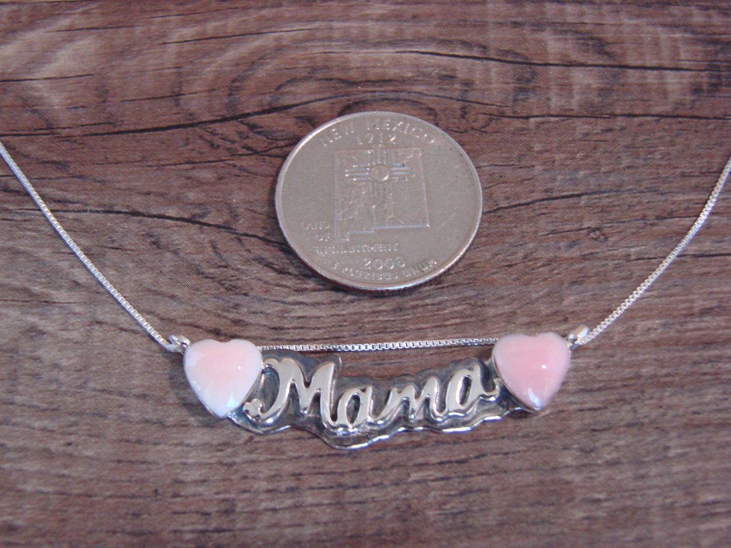 Native American Sterling Silver & Pink Heart Mama Necklace Signed Yazzie