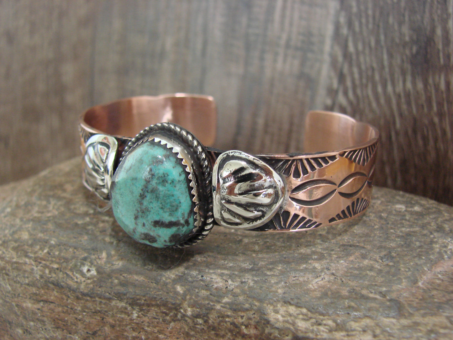 Native American Copper & Turquoise Bracelet by Cleveland