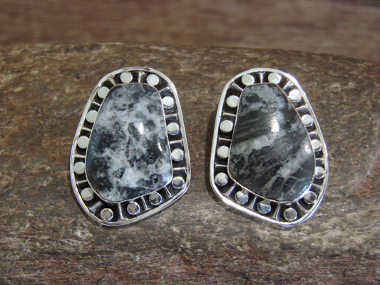 Native American Sterling Silver & White Buffalo Turquoise Post Earrings - McCarthy
