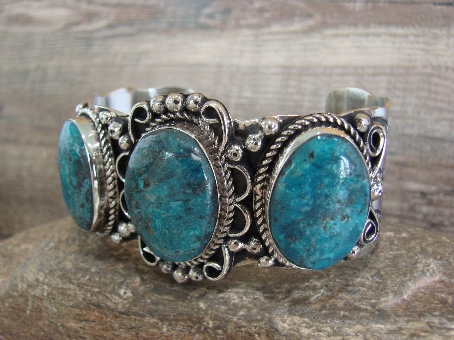 Native American Indian Nickel Silver & Turquoise Bracelet by Cleveland
