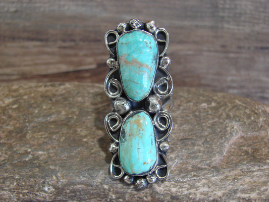 Native American Nickel Silver & Turquoise Ring by Cleveland - Size 8.5