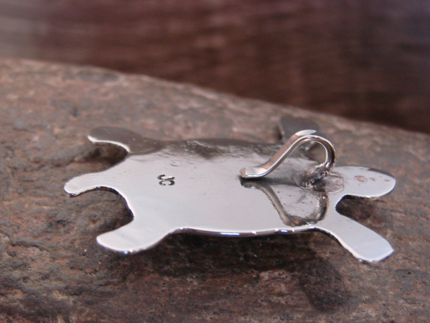 Native American Nickel Silver & Onyx Turtle Pendant - Cleveland