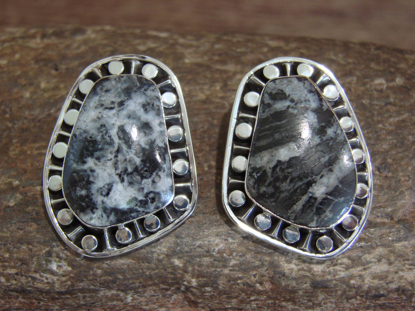 Native American Sterling Silver & White Buffalo Turquoise Post Earrings - McCarthy