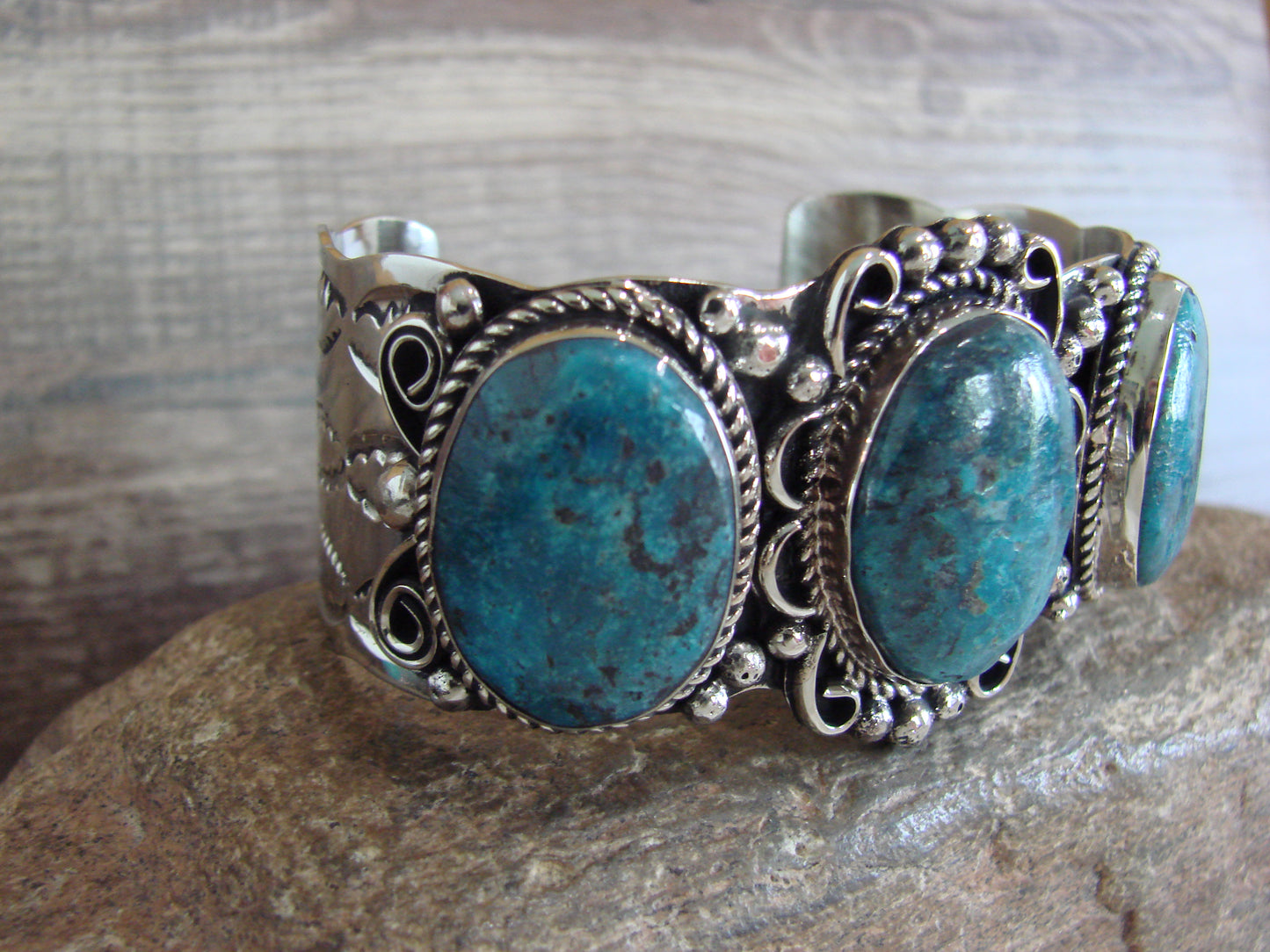 Native American Indian Nickel Silver & Turquoise Bracelet by Cleveland