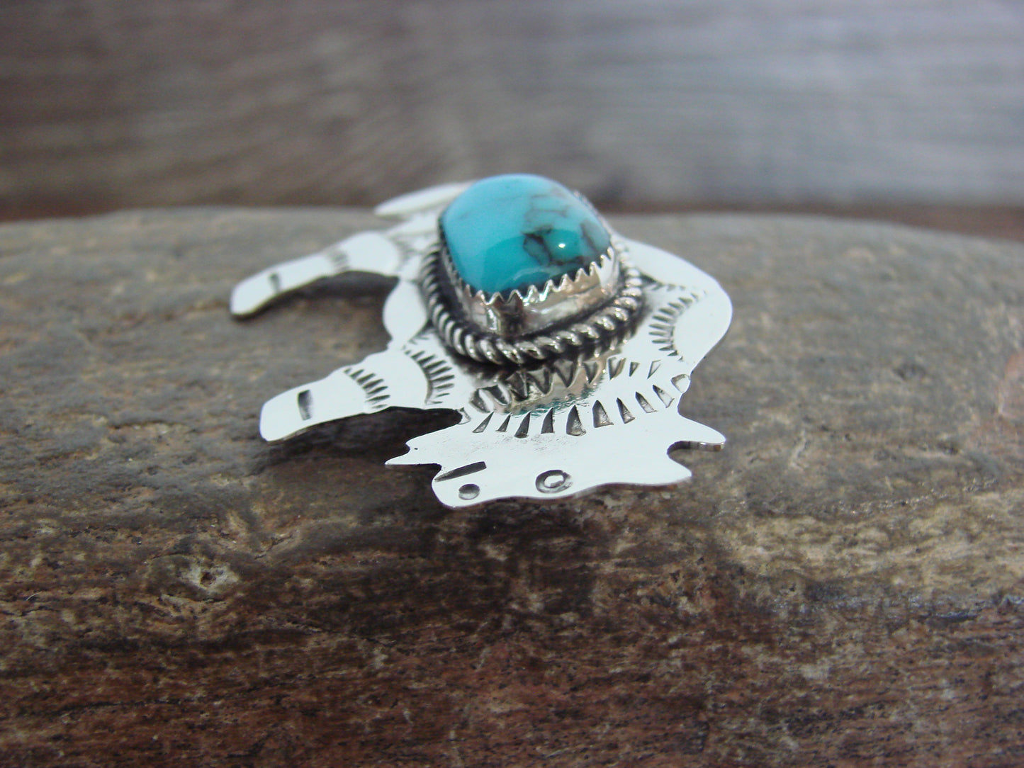 Native American Nickel Silver & Turquoise Buffalo Pin - Cleveland