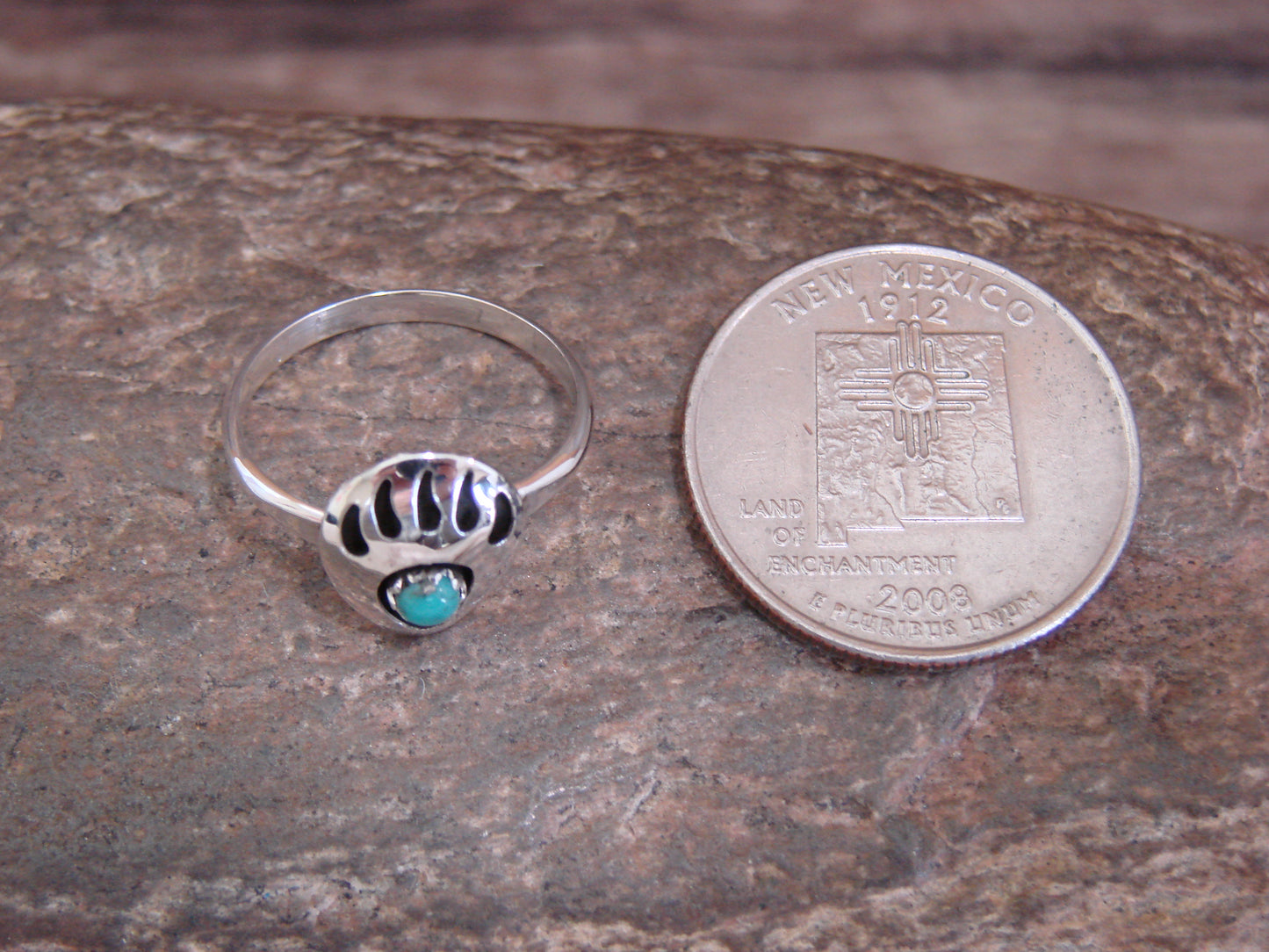 Native American Sterling Silver Turquoise Bear Paw Ring by Parker - Size 6