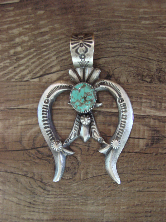 Native American Sterling Silver & Turquoise Cast Naja Pendant Signed Billah