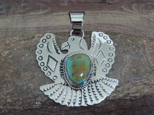 Native American Nickel Silver & Turquoise Eagle Pendant - Cleveland