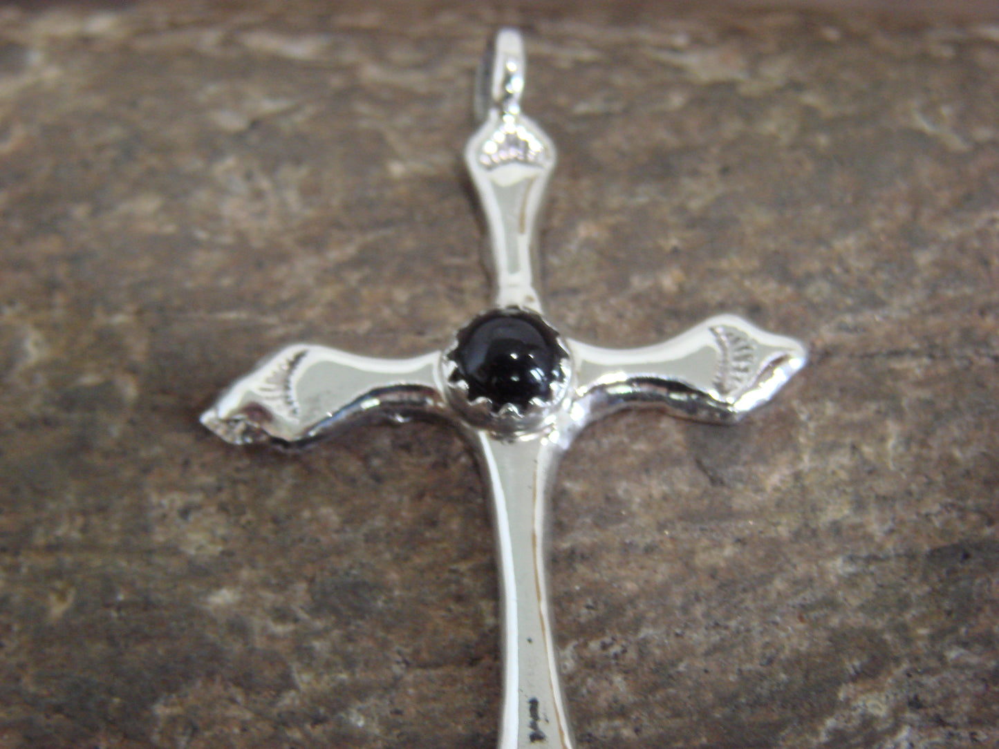 Native American Sterling Silver & Onyx Cross Pendant by Bekis