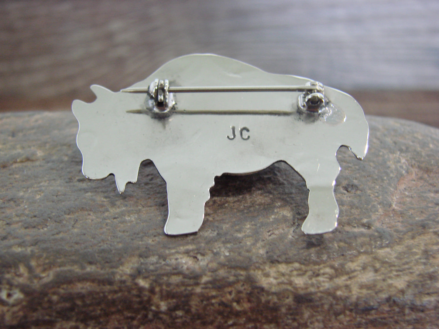 Native American Nickel Silver & Turquoise Buffalo Pin - Cleveland