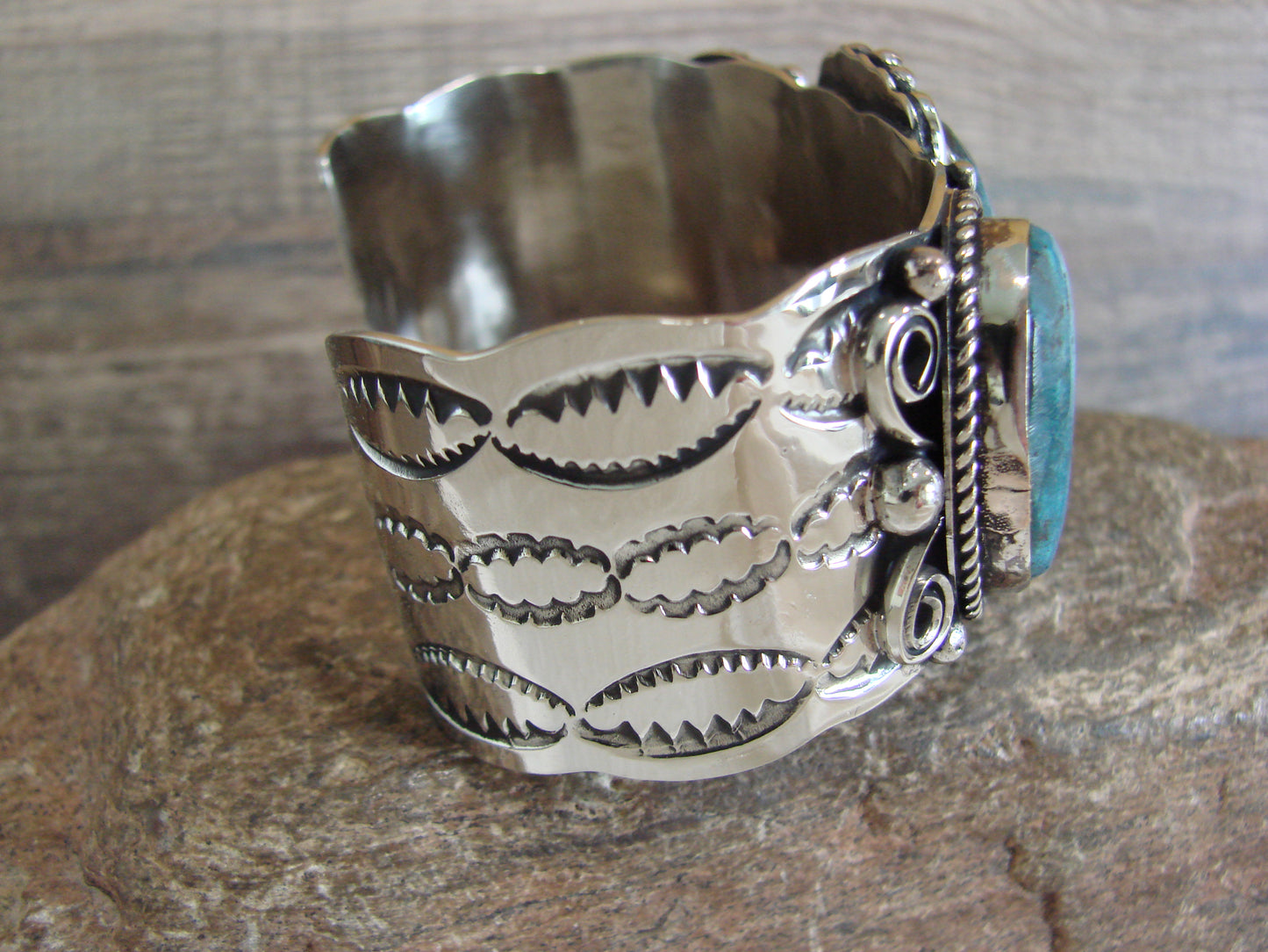 Native American Indian Nickel Silver & Turquoise Bracelet by Cleveland