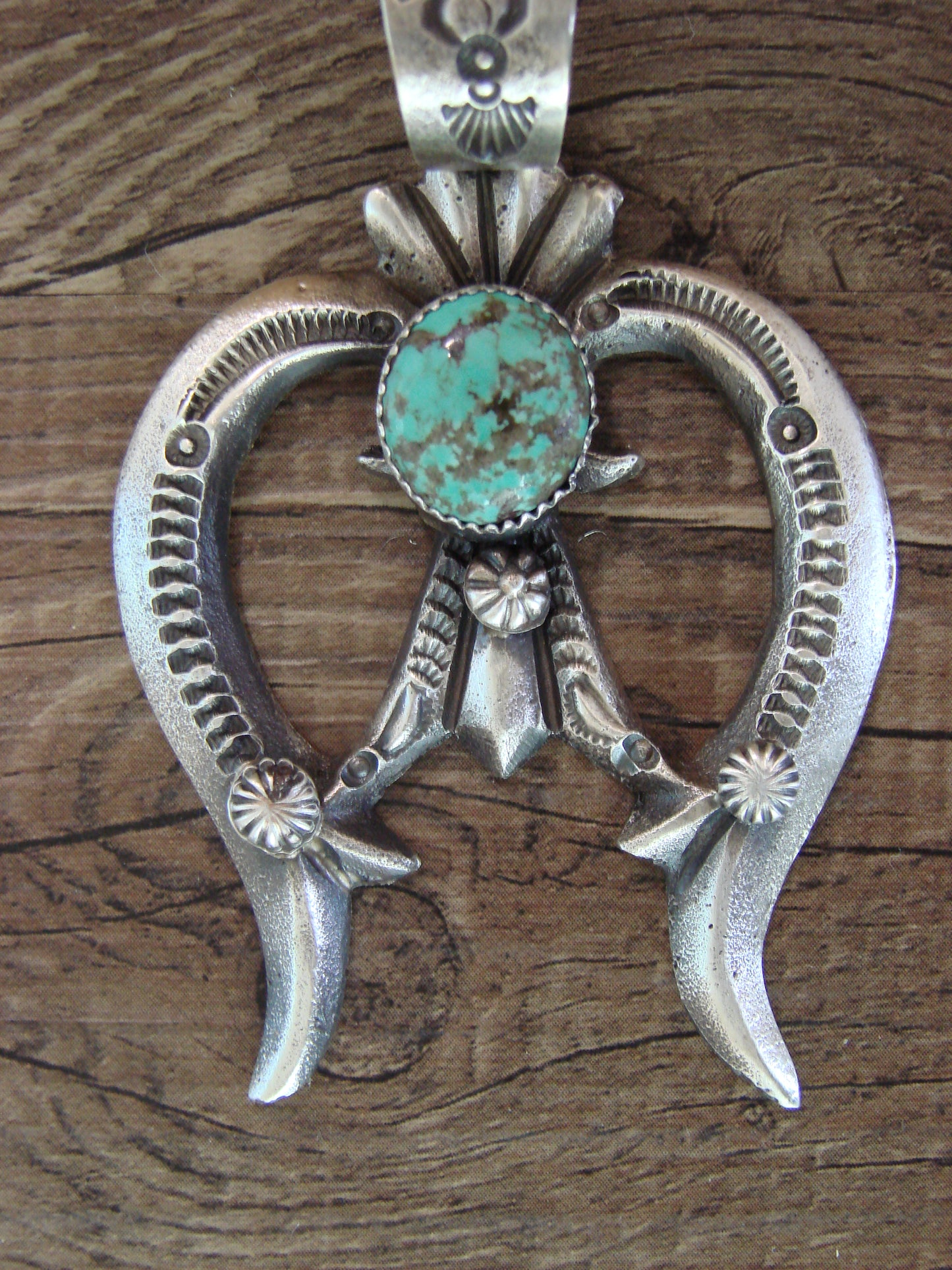 Native American Sterling Silver & Turquoise Cast Naja Pendant Signed Billah