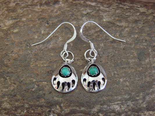 Native American Sterling Silver & Turquoise Bear Paw Dangle Earrings - Parker
