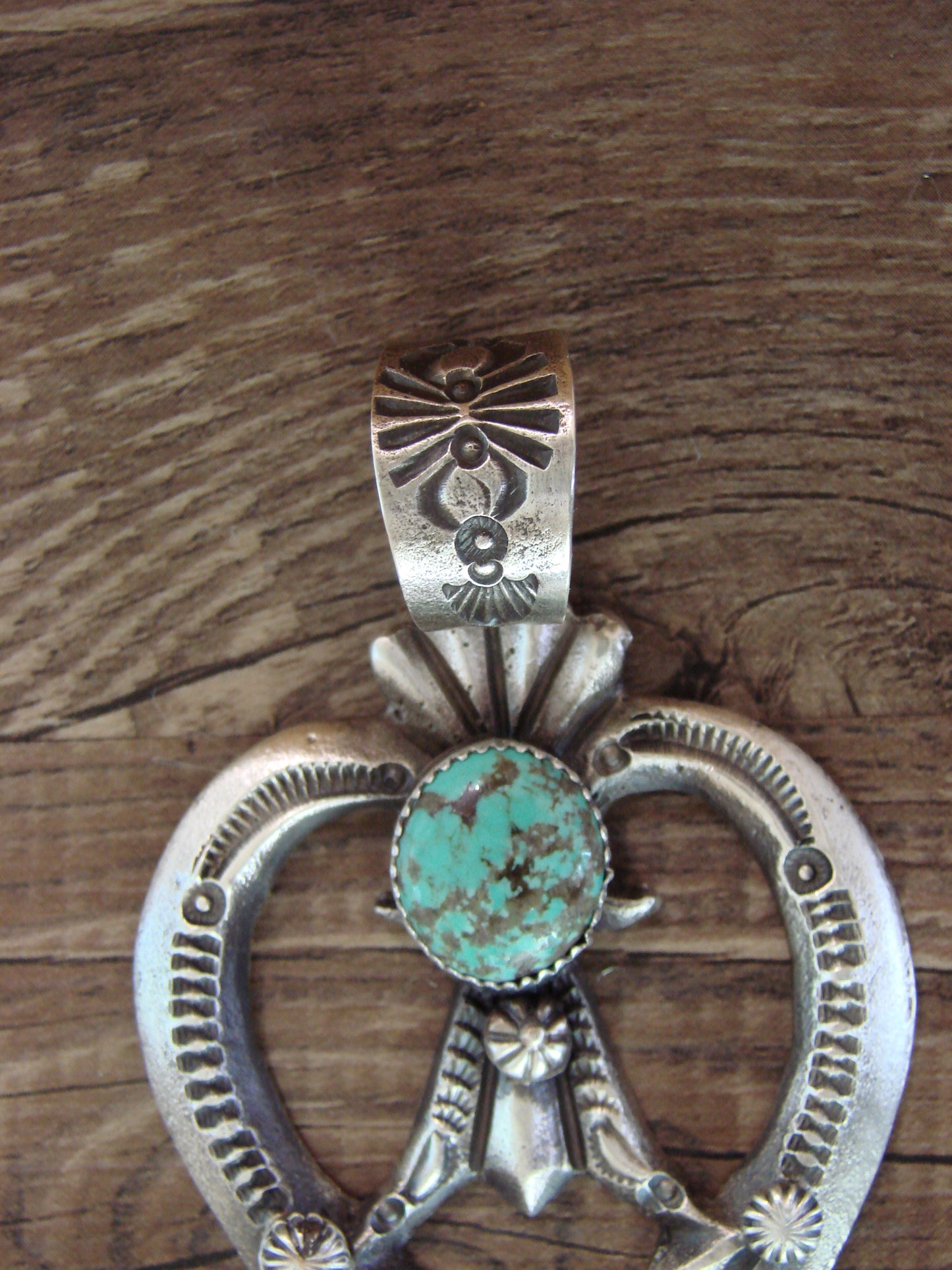 Native American Sterling Silver & Turquoise Cast Naja Pendant Signed Billah
