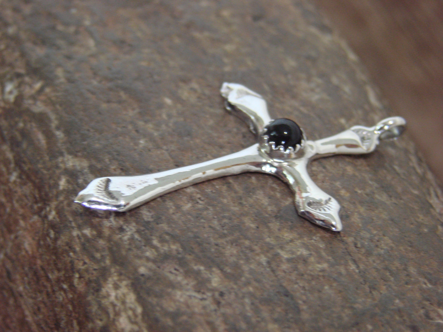 Native American Sterling Silver & Onyx Cross Pendant by Bekis