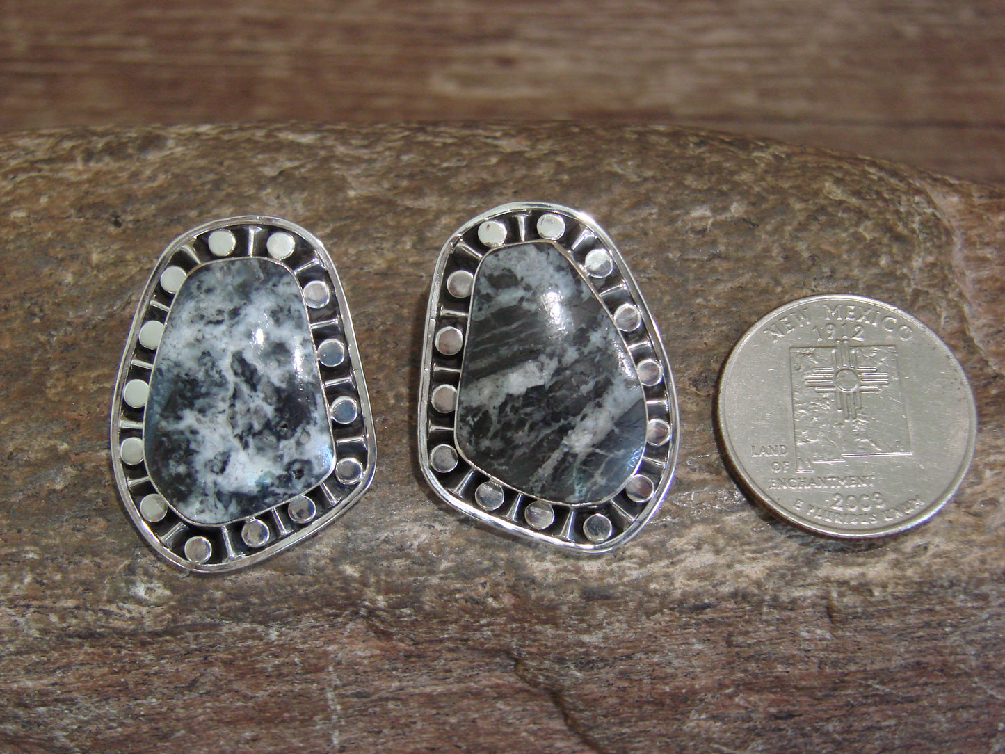 Native American Sterling Silver & White Buffalo Turquoise Post Earrings - McCarthy