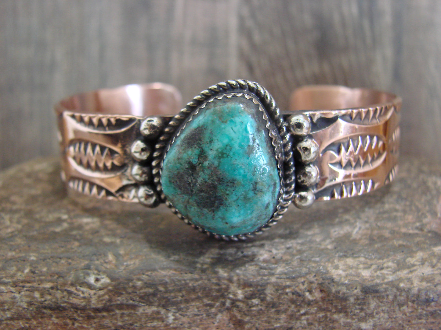 Native American Copper & Turquoise Bracelet by Cleveland